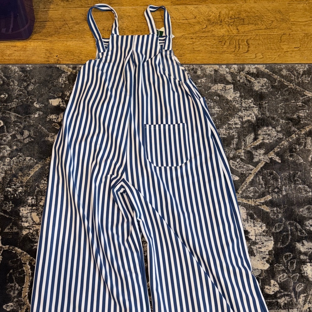 HALARA Navy and White Vertical Stripe Jumpsuit XL NWT - Picture 5 of 5